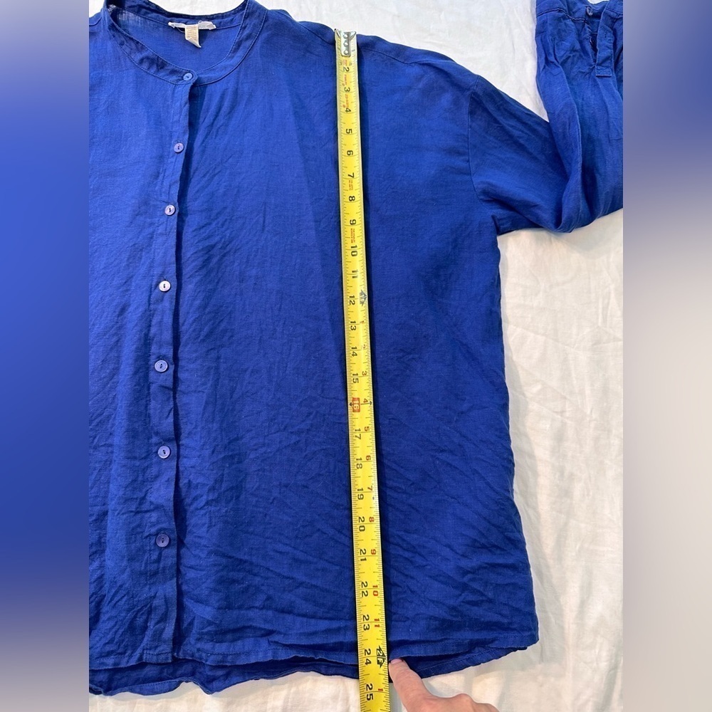 Eileen Fisher Size Small Cobalt Blue Linen Button Down - Picture 9 of 13